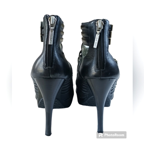 Calvin Klein Danica Black Leather Women's Heels Shoes Size 7M - Picture 4 of 15